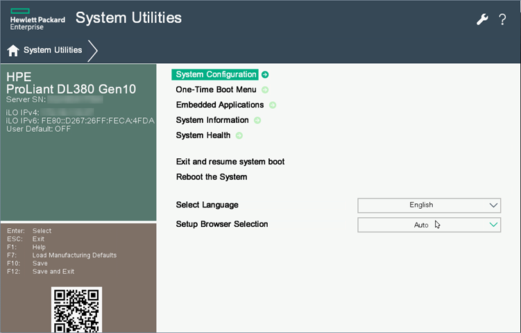 1- Bildschirm System Utilities HPE ProLiant